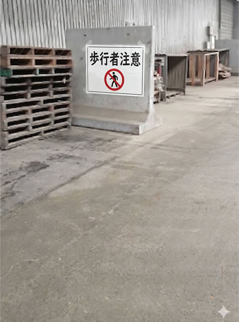 ラインがなく、どこを歩けば良いのかわからない