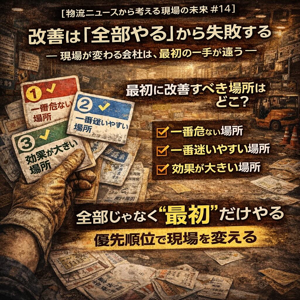 【物流ニュースから考える現場の未来 #14】改善は「全部やる」から失敗する― 現場が変わる会社は、最初の一手が違う ―