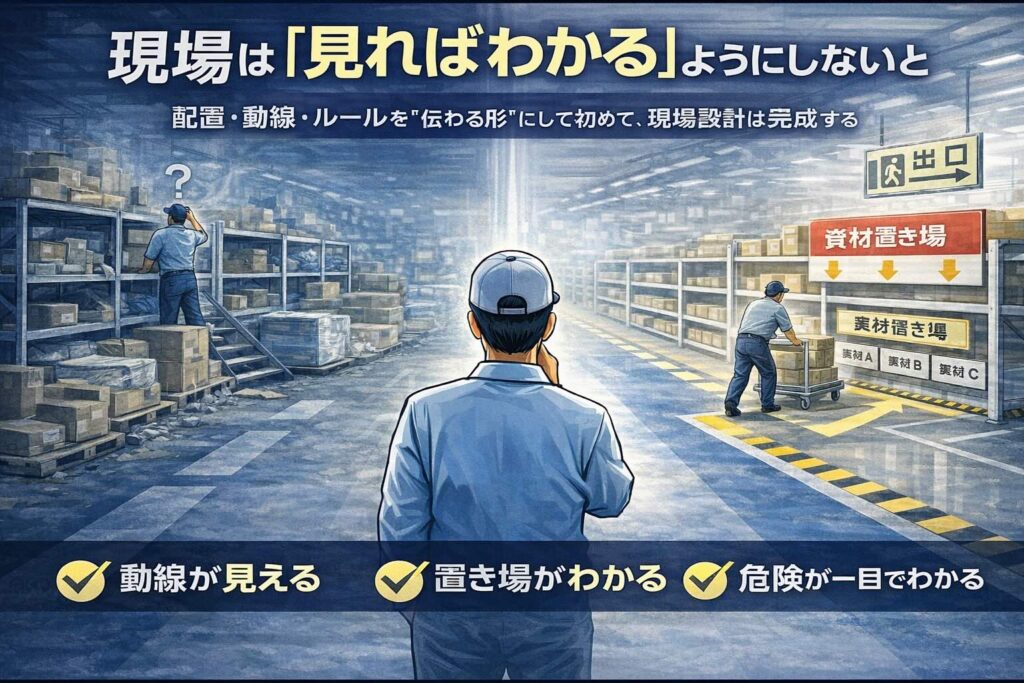 【現場設計の基本シリーズ 第5弾】現場は“見ればわかる”ようにしないと動かない― 配置・動線・ルールを“伝わる形”にして初めて、現場設計は完成する ―