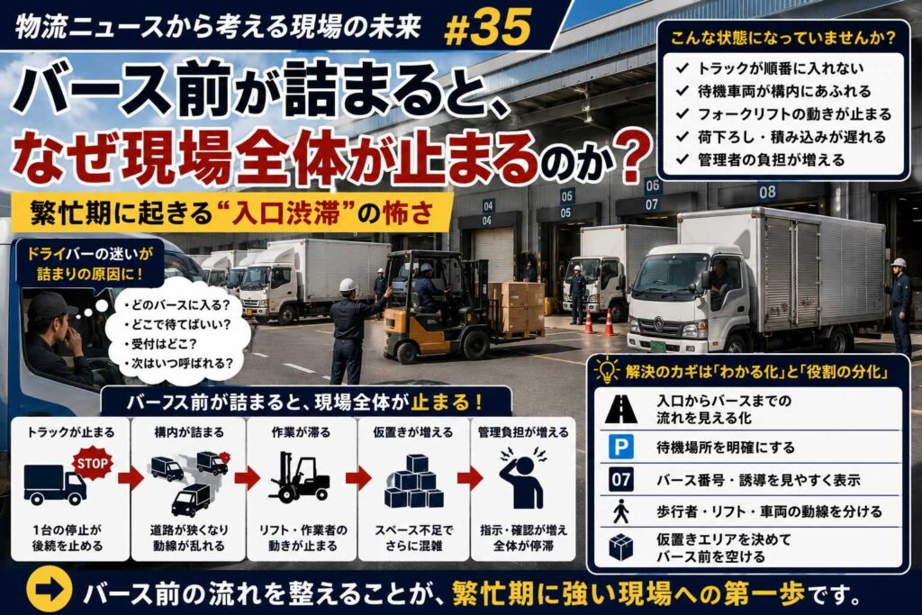 【物流ニュースから考える現場の未来 #35】バース前が詰まると、なぜ現場全体が止まるのか― 繁忙期に起きる“入口渋滞”の怖さ ―
