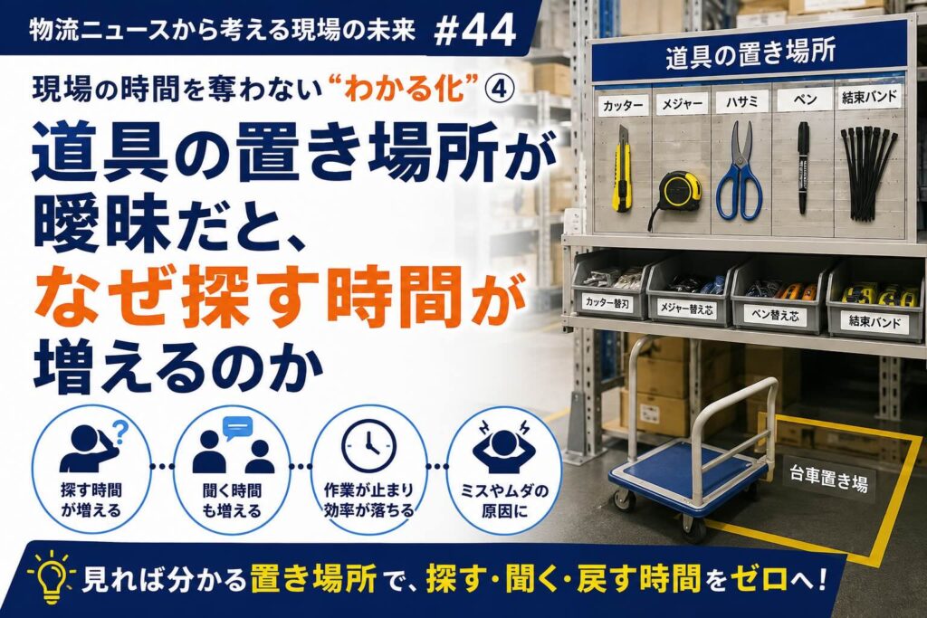 【物流ニュースから考える現場の未来 #44】現場の時間を奪わない“わかる化”④道具の置き場所が曖昧だと、なぜ探す時間が増えるのか― 探す・聞く・戻す時間を減らす、見れば分かる現場づくり ―