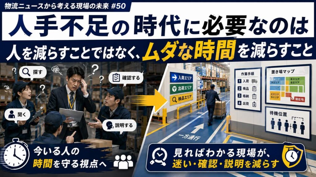 【物流ニュースから考える現場の未来 #50】現場の時間を奪わない“わかる化”⑩人手不足の時代に必要なのは、人を減らすことではなく、ムダな時間を減らすこと― 今いる人の時間を守るために、現場でできること ―